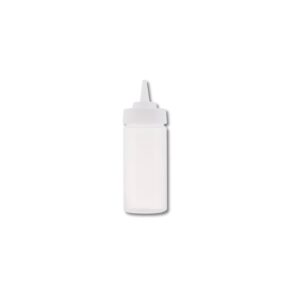 Clear 8 oz wide mouth squeeze bottle with tip top.