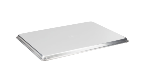 Aluminum sheet pan face down.