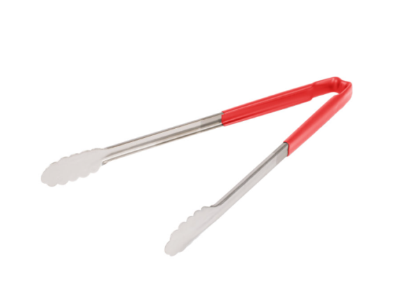 Red handled tongs.