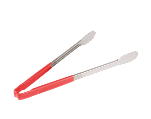 Red handled tongs.