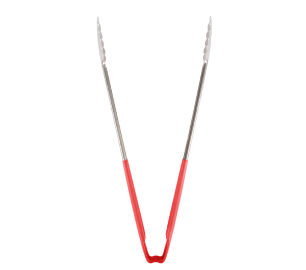 Red handled tongs.