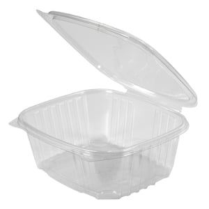 Opened 32 ounce clear deli container