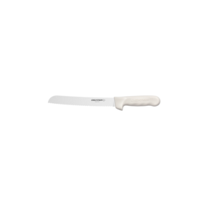 8" scalloped bread knife with white handle