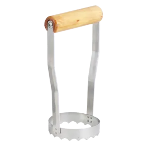 Stainless steel blade, wood handle.