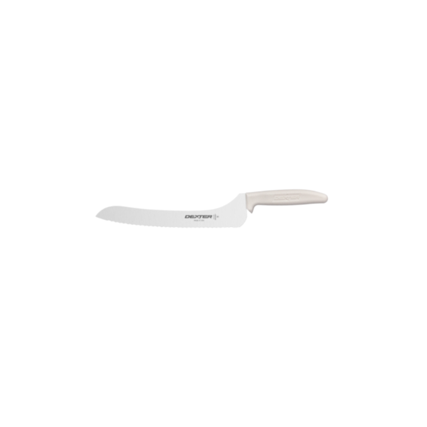 9" offset scalloped sandwich knife with white handle
