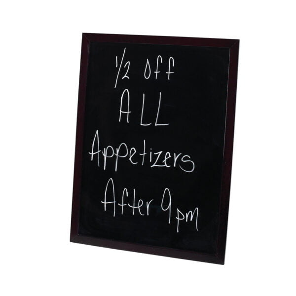 Black write on board with white writing "1/2 off all appetizers after 9pm".
