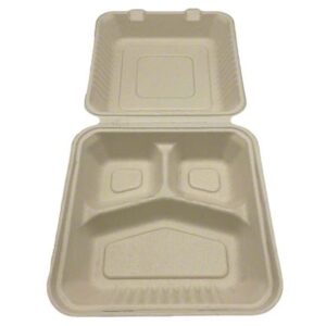 Empress Products EHL-83-PF Take out Container, Molded Fiber (NO PFAS) 8x8x2.5, 3 compartment