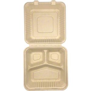 Empress Products EHL-93-PF Take out Container, Molded Fiber (NO PFAS) 9x9, 3 compartment