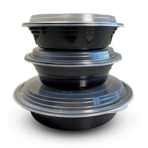 Empress Products EMBL24R Take Out Container, Plastic, Black/Clear, Round, Microwavable, 24oz, Combo