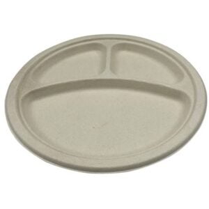 Empress Products EPL-11-PF Heavy Weight Plate 10'', 3 compartment, Molded Fiber (NO PFAS), Natural Bagasse