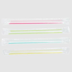 Lollicup C9002S Straw, Plastic, Clear W/Color Stripe, Wrapped, 7.5'' Colossal