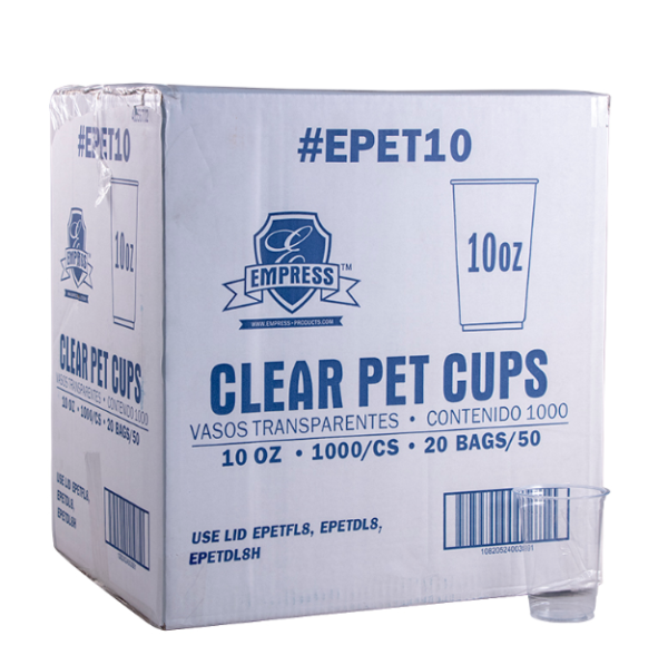 Case of 10 ounce clear cups.