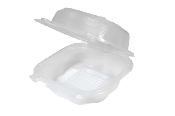 Clear 6-inch 3 compartment takeout container.