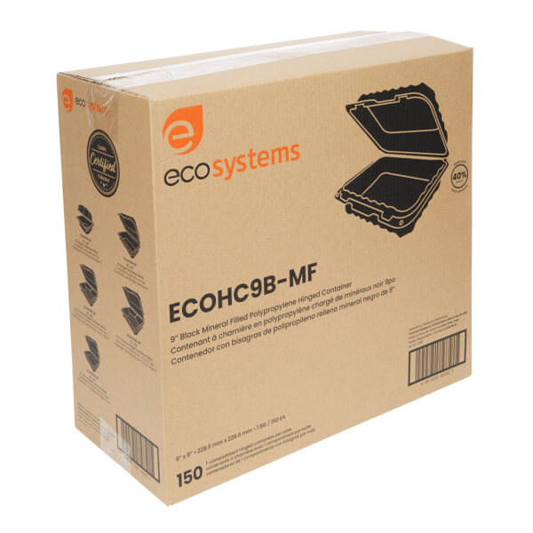 Case of black 9x9 takeout containers.