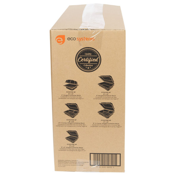 EcoSystems  ECOHC9B-MF  9x9 Black Hinged Plastic Takeout Container, Microwavable, 1 Compartment 150/CS - Image 11
