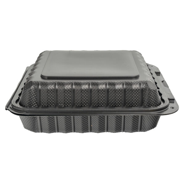 Closed black 9x9 takeout container.