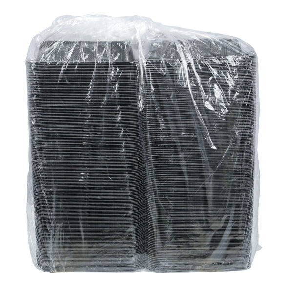 Sleeve of black 9x9 takeout containers.