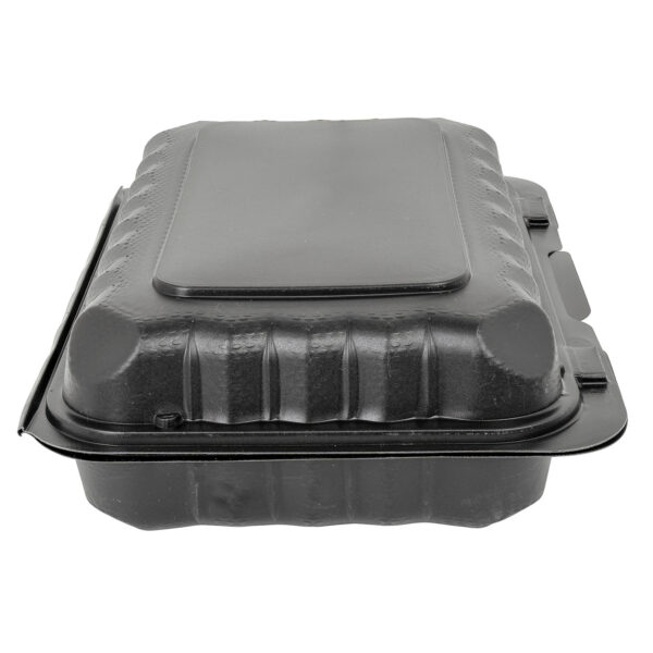 Closed black 9x6 takeout container.
