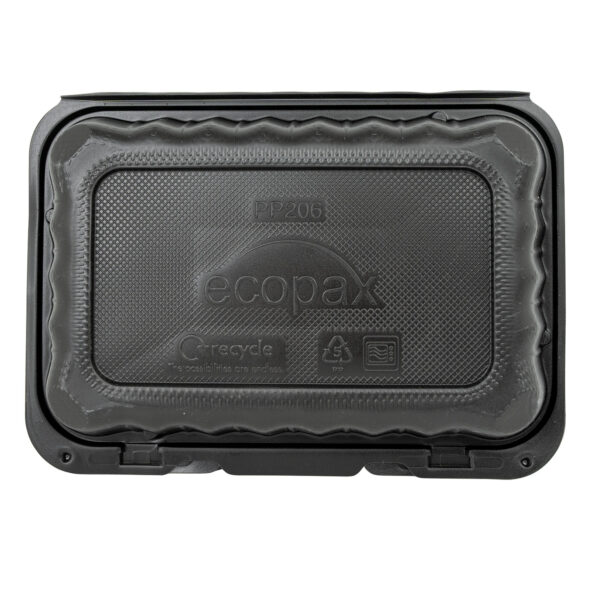 Closed black 9x6 takeout container.