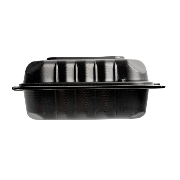 Closed black 9x6 takeout container.