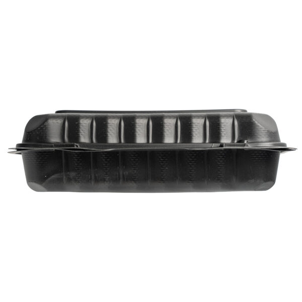 Closed black 9x6 takeout container.