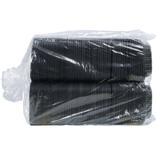 Sleeve of black 9x6 takeout containers.
