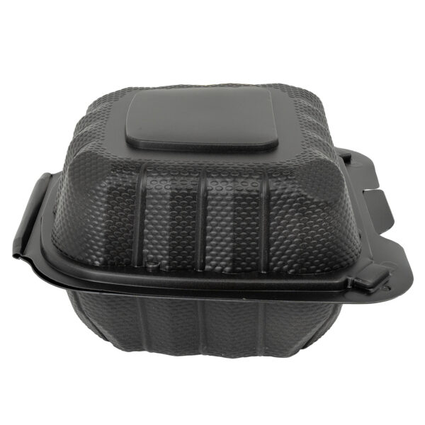 Closed black 6x6 takeout container.