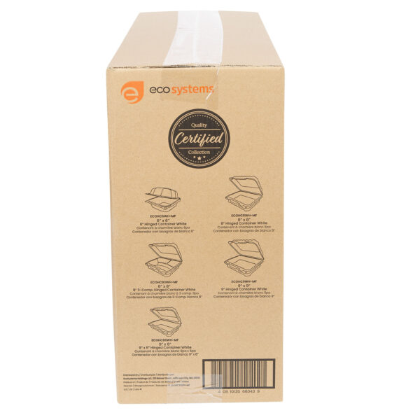 Case of white 9x9 3 compartment takeout containers.