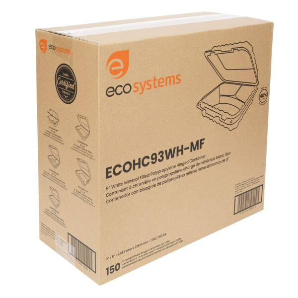 Case of white 9x9 3 compartment takeout containers.