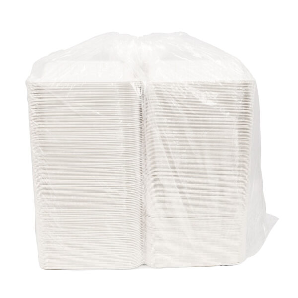 Sleeve of white 9x9 takeout containers.