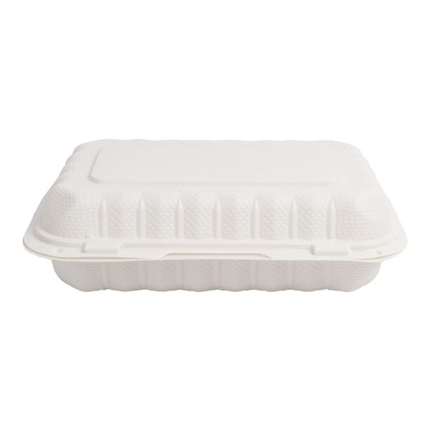 Closed white 9x6 takeout container.