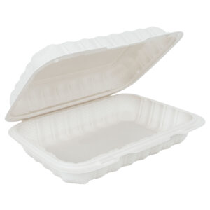 Open white 9x6 takeout container.