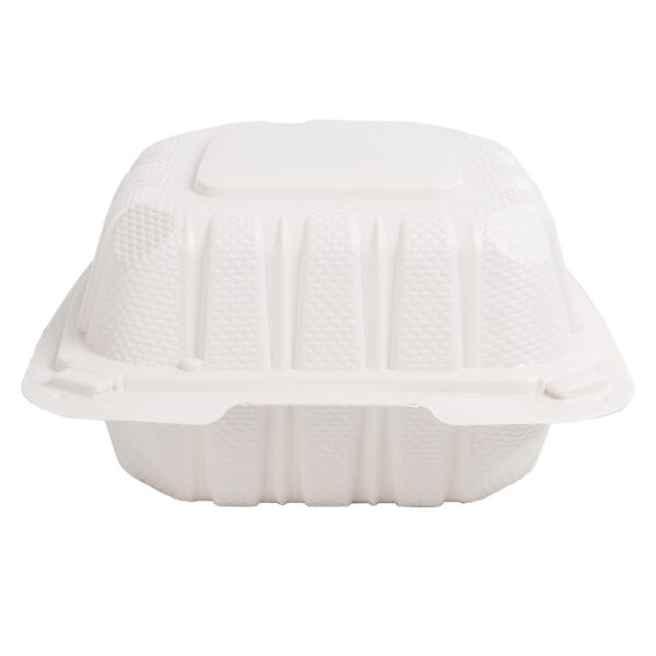 White plastic 6" takeout container.
