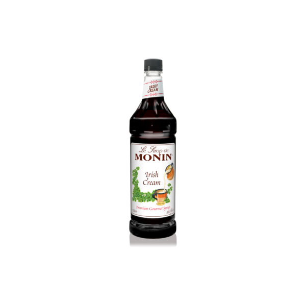 Plastic bottle with dark brown liquid and cream on the label