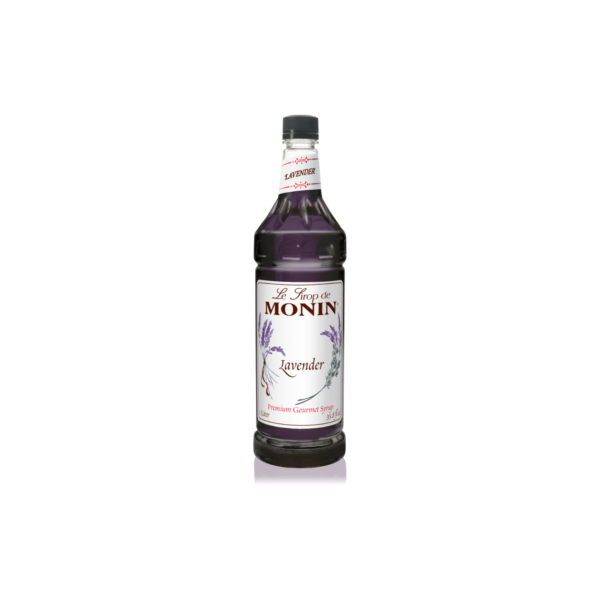 Plastic bottle with deep purple liquid and lavender on the label.