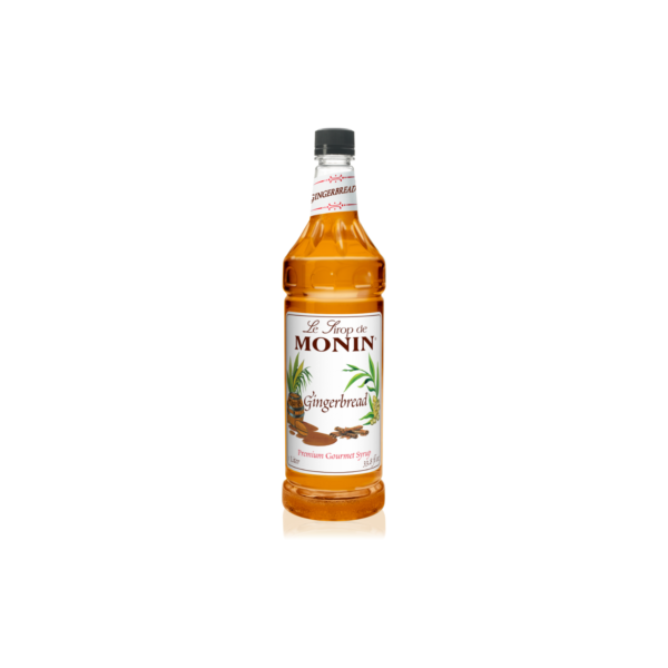 Plastic bottle with tan liquid and ginger on the label