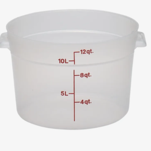 12 quart round translucent food storage container.