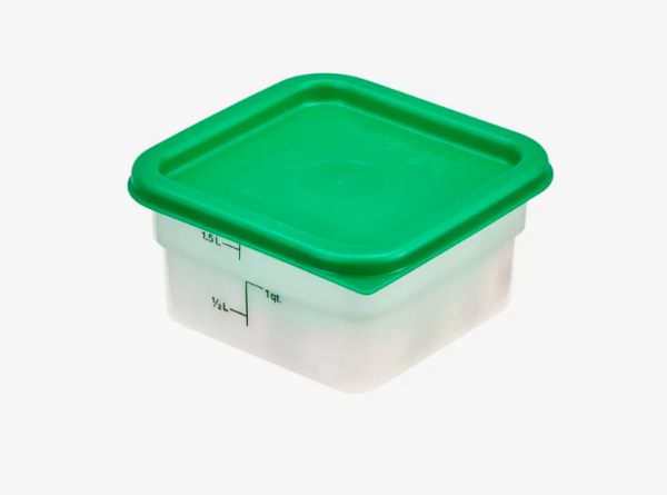 Food storage container with green lid