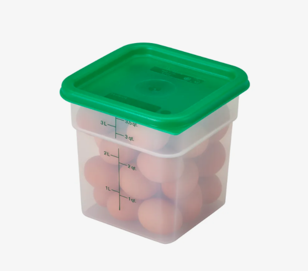 Food storage container with green lid