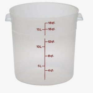 18 quart round translucent food storage container.