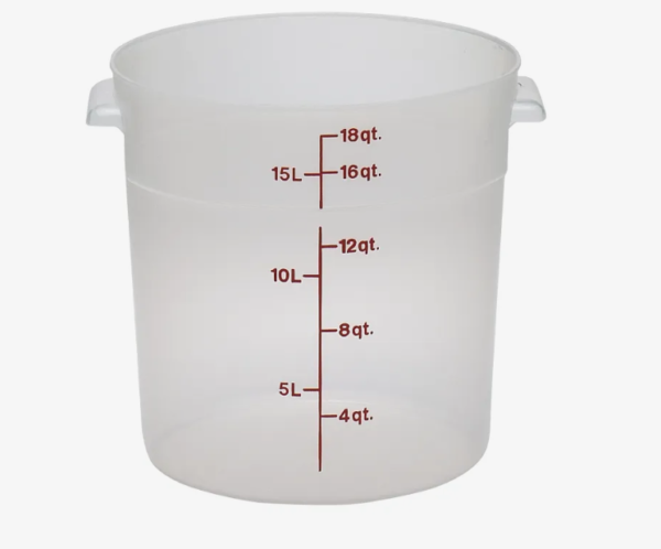 18 quart round translucent food storage container.
