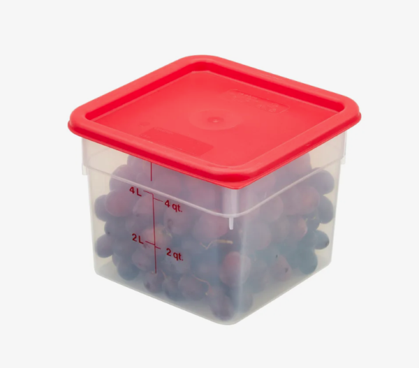 Food storage container with red lid