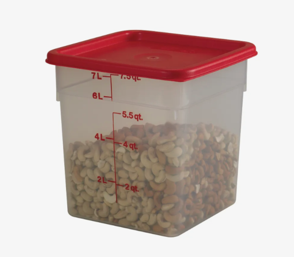 Food storage container with red lid