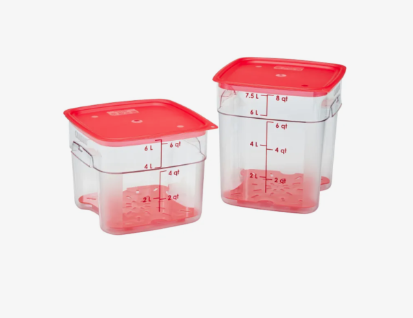 Food storage containers with red lids