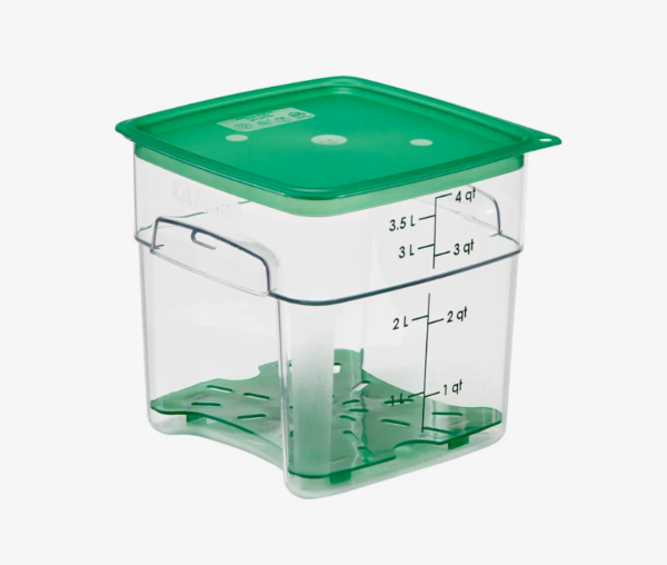 Food storage container with green lid
