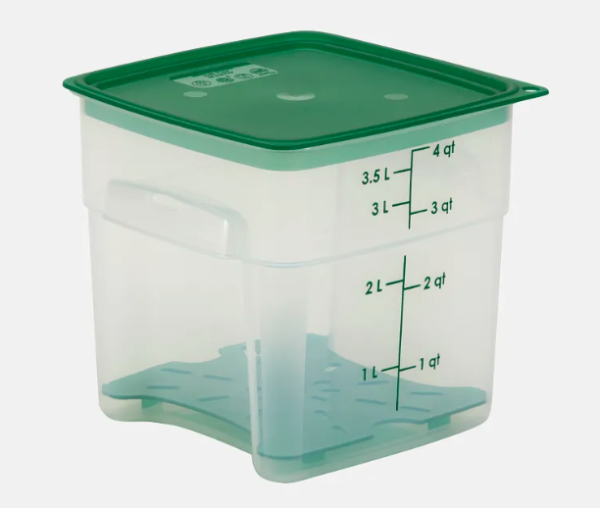 Food storage container with green lid