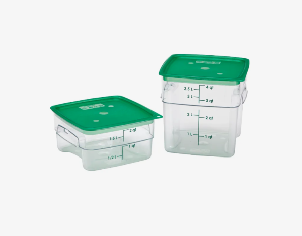 Food storage container with green lid