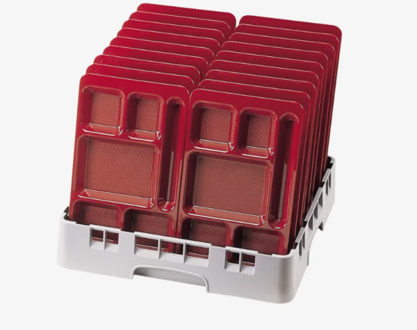 Food trays in dish rack