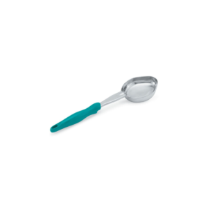 Stainless steel spoodle with turquoise handle.