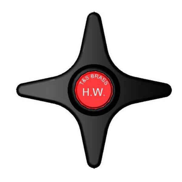 T&S  193LH  Black 4-Arm Lab Handle, Screw, Red Hw Button